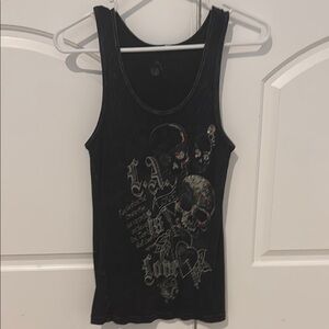 Elegant Black Graphic Fitted Tank Top